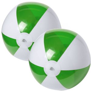 2x stuks opblaasbare strandballen plastic groen/wit 28 cm - Strandballen