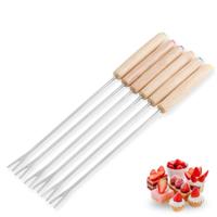 RVS houten handvat chocolade vork hot pot vorken kaas fruit dessert vork Fondue smelten Skewer keuken gereedschap willekeurige kleur levering