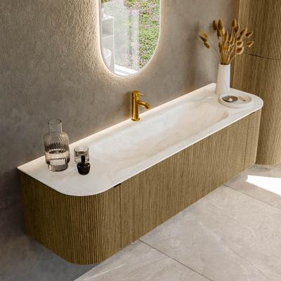 Badmeubel Mondiaz Kurve-Dlux | 160 cm cm | Meubelkleur Dusk | Wastafelkleur Ostra | Solid surface | Wasbak midden spoelbak | 1 kraangat