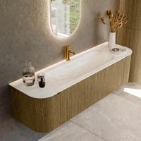 Badmeubel Mondiaz Kurve-Dlux | 160 cm cm | Meubelkleur Dusk | Wastafelkleur Ostra | Solid surface | Wasbak midden spoelbak | 1 kraangat