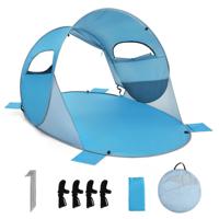 Gemakkelijke Pop-Up Strandtent Zonneschermtent voor Buiten voor 3-4 Personen Draagbare Pop-Up Tent met Zilveren Coating Blauw