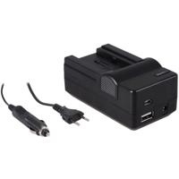 4-in-1 acculader voor Canon BP-709 / BP-718 / BP-727 / BP-745 - compact en licht - laden via stopcontact, auto, USB en Powerbank