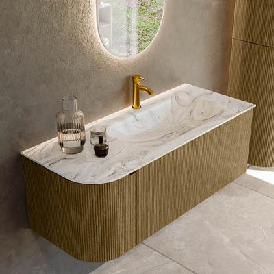 Badmeubel Mondiaz Kurve-Dlux | 115 cm cm | Meubelkleur Dusk | Wastafelkleur Glace | Solid surface | Wasbak rechter zijde spoelbak | 1 kraangat