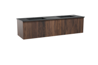 Balmani Forma zwevend badmeubel 180 x 55 cm amerikaans notenhout met Tablo Facetta dubbele wastafel in graniet zwart graniet Verticale symmetrische rechte ribbel