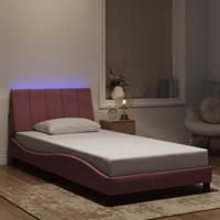 Bedframe met LED zonder matras "Hanko" fluweel roze 100x200 cm