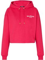 Balmain hoodie crop à logo floqué - Rose - thumbnail