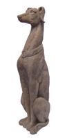 A RESIN FIGURINE OF A SITTING GREYHOUND