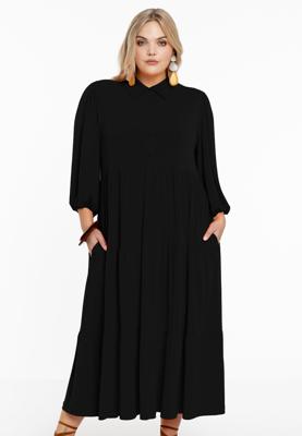 Yoek Jurk met pofmouwen | Zwart | Maat 58/60