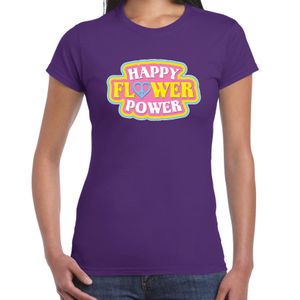 Jaren 60 Happy Flower Power verkleed shirt paars dames
