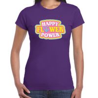 Jaren 60 Happy Flower Power verkleed shirt paars dames - thumbnail