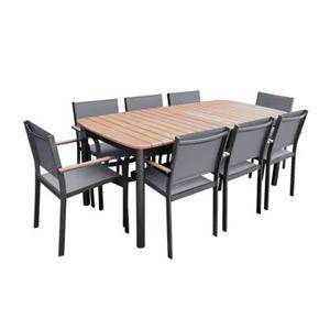 sweeek - Houten en aluminium tuinset, tuintafel + 8 fauteuils