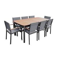 sweeek - Houten en aluminium tuinset, tuintafel + 8 fauteuils