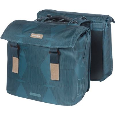 Basil elegance dubbele fietstas - gerecycled pet polyester - waterkerende vouwsluiting - mik systeem - estate blue