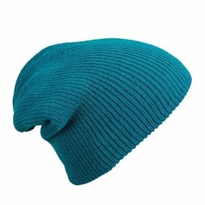 Basic beanie muts lang petrol voor dames