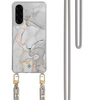 Samsung Galaxy A26 hoesje met grijs koord - Marmer grijs Samsung Galaxy A26 hoesje met grijs koord - Marmer grijs