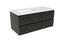 Balmani Lucida zwevend badkamermeubel 120 x 55 cm zwart eiken met Tablo Radiante asymmetrisch linkse wastafel in glanzend composiet marmer