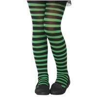 Carnaval verkleed panty voor kinderen - gestreept - zwart/groen - heksen - 40 denier