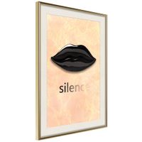 Ingelijste Poster - Silence lippen Goudkleurige lijst met passe-partout