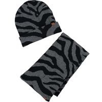 Zebraprint muts en sjaal/shawl grijs/zwart voor meisjes - thumbnail