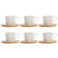 Set van 6 kopjes met schotel Home ESPRIT Wit Natuurlijk Bamboe Porselein 220 ml