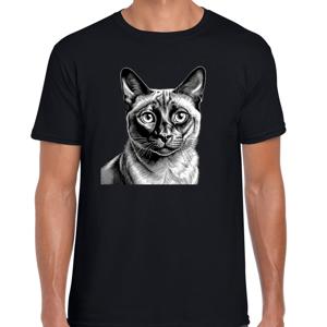 Cadeau/verkleed T-shirt heren - zwart - Siamees kat/poes - kattenliefhebber