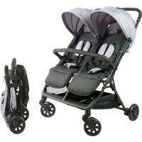 Bambisol - DS209 GRIJS ZWART - Dubbele kinderwagen naast elkaar | Voor tweelingen vanaf de geboorte, ultracompact opvouwbaar | Zwart Grijs