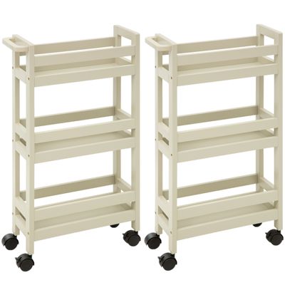 Set van 2x keukentrolley - 3-laags - creme wit - D15 x B40 x H75 cm