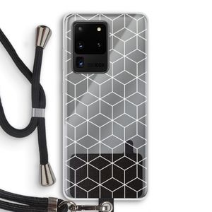 Zwart-witte kubussen: Samsung Galaxy S20 Ultra Transparant Hoesje met koord