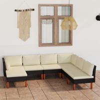 7-delige Loungeset met kussens poly rattan zwart