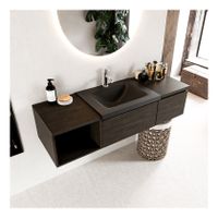 Mondiaz Bukla 140cm badmeubel met open module 40 links dark brown 2 lades met wastafel rechts 1 kraangat kleur urban