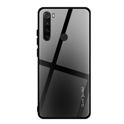 Voor Xiaomi Redmi Note 8 koolstofvezel textuur gradiënt kleur glas geval (zwart)