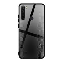 Voor Xiaomi Redmi Note 8 koolstofvezel textuur gradiënt kleur glas geval (zwart)