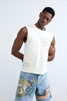 Geborduurd mouwloos top - WHITE - L