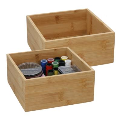 5Five houten bakje - 2x - organizer - bamboe - 15 x 15 x 7 cm - kast en lade verdelers - opslag