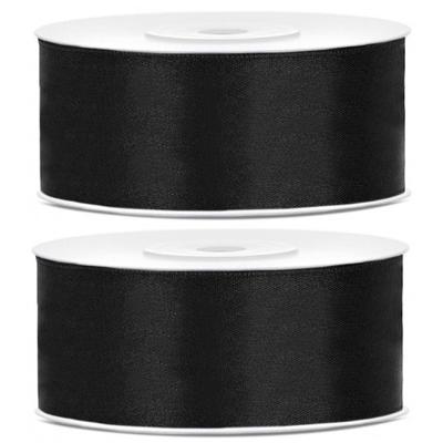 Sierlint satijn - 2x - Zwart - 2.5 cm/25 mm x 25 meter - Cadeaulint satijnlint/sierlinten - Hobby