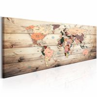 Schilderij - Droom Wereld - Wereldkaart , hout look