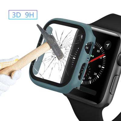 ENKAY Hat-Prince volledige dekking PC Case + gehard glas beschermer voor Apple Watch serie 5/4 44mm (groen)