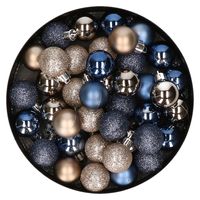 Set van 40x stuks kunststof kerstballen mix champagne en donkerblauw 3 cm