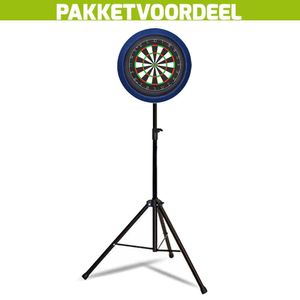 Lena Professional Dartbord + Lena Dartbordverlichting Basic Blauw + Dartstandaard