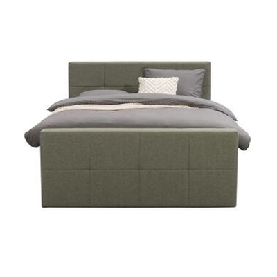 Boxspring met voetbord Liv geblokt - groen - 140x200 cm - slanke poot - Leen Bakker