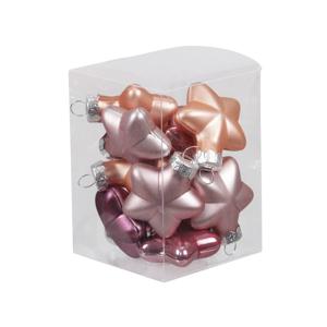 Kerstornamenten - sterren - 12x st - mix roze - 4 cm - glas - mat/glans - kerstversiering