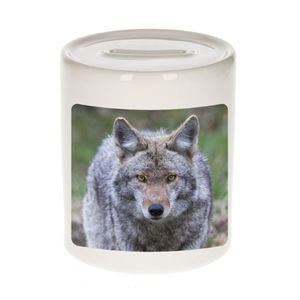 Dieren foto spaarpot wolf 9 cm - wolven spaarpotten jongens en meisjes   -