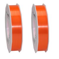 2x Luxe oranje kunststof linten rollen 2,5 cm x 91 meter cadeaulint verpakkingsmateriaal - Cadeaulinten