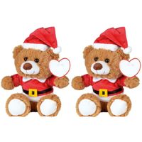 2x Kerst knuffel pluche beertjes bruin zittend 18 x 19 cm speelgoed - thumbnail