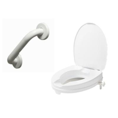 Secucare set C14, toiletverhoger met deksel 100 mm hoog en wand-handgreep 450mm Wit