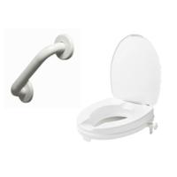 Secucare set C14, toiletverhoger met deksel 100 mm hoog en wand-handgreep 450mm Wit