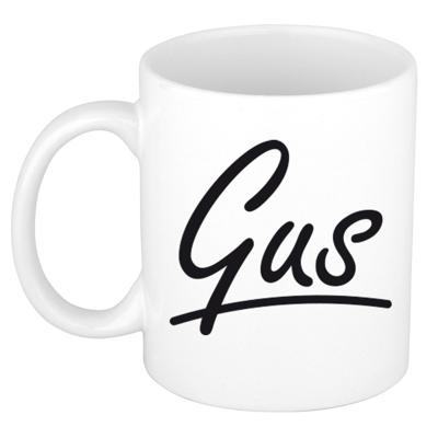 Gus Naam koffiemok - beker - met sierlijke letters - wit - 300 ml - Cadeau - Heren