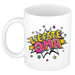 Liefste oma cadeau mok / beker wit met sterren 300 ml   -