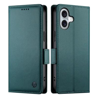 Lunso iPhone 17 hoesje - PU leren Bookcase met ruimte voor pasjes - Groen