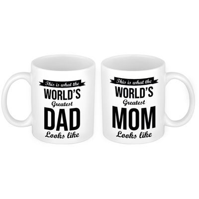 The Greatest Mom en Dad mok - Cadeau beker set voor Papa en Mama